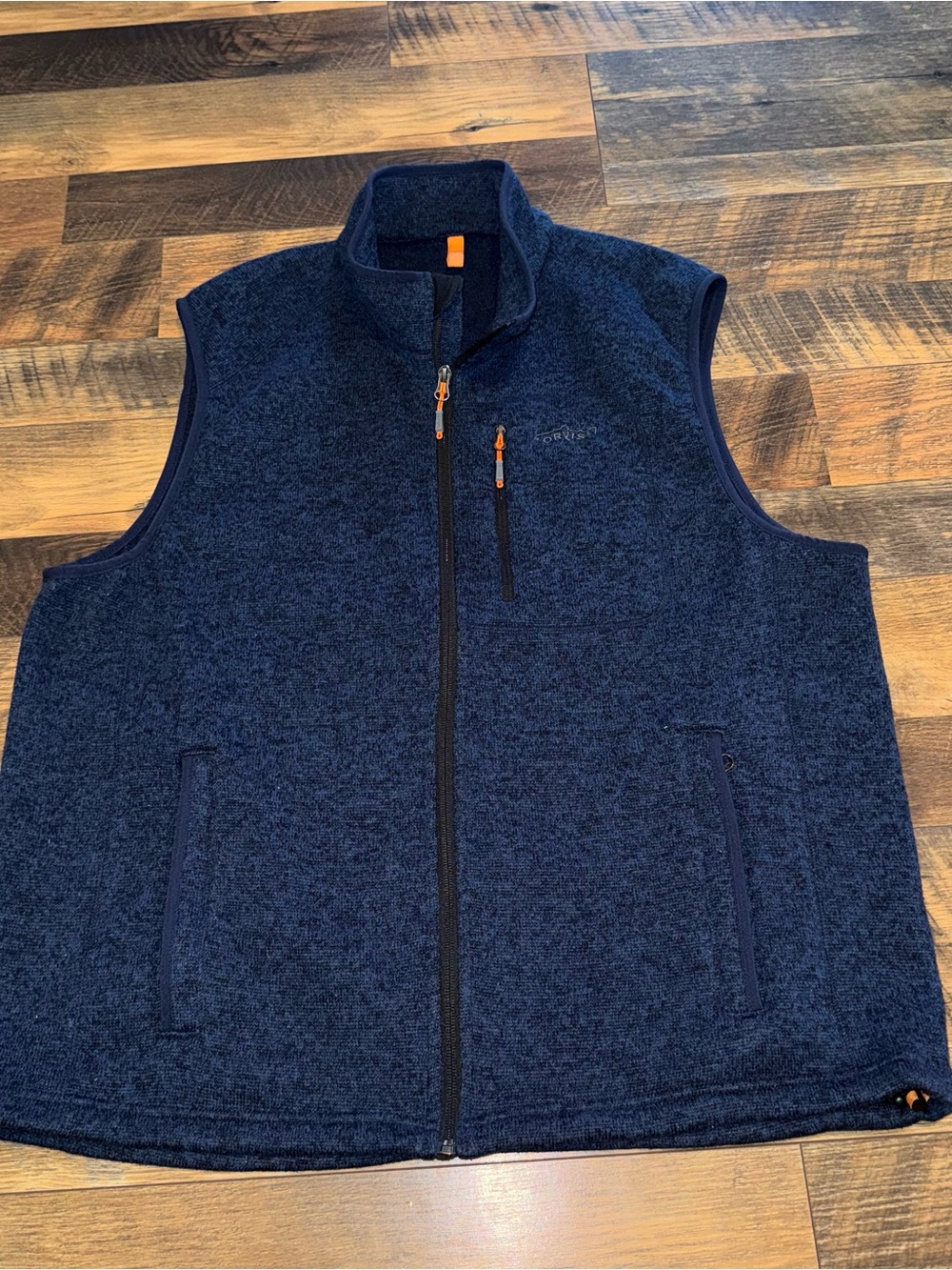 Orvis Navy Blue Fleece Vest with Orange Accents
